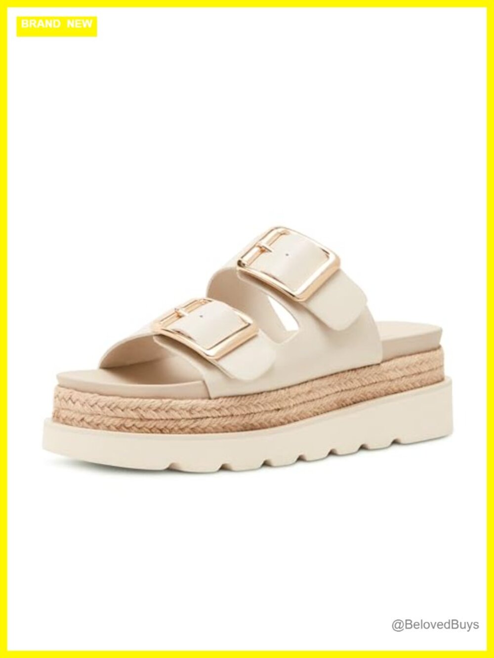 Raffia Platform Sandals with Buckle, Summer Beach Slide Sandals, Adjustable